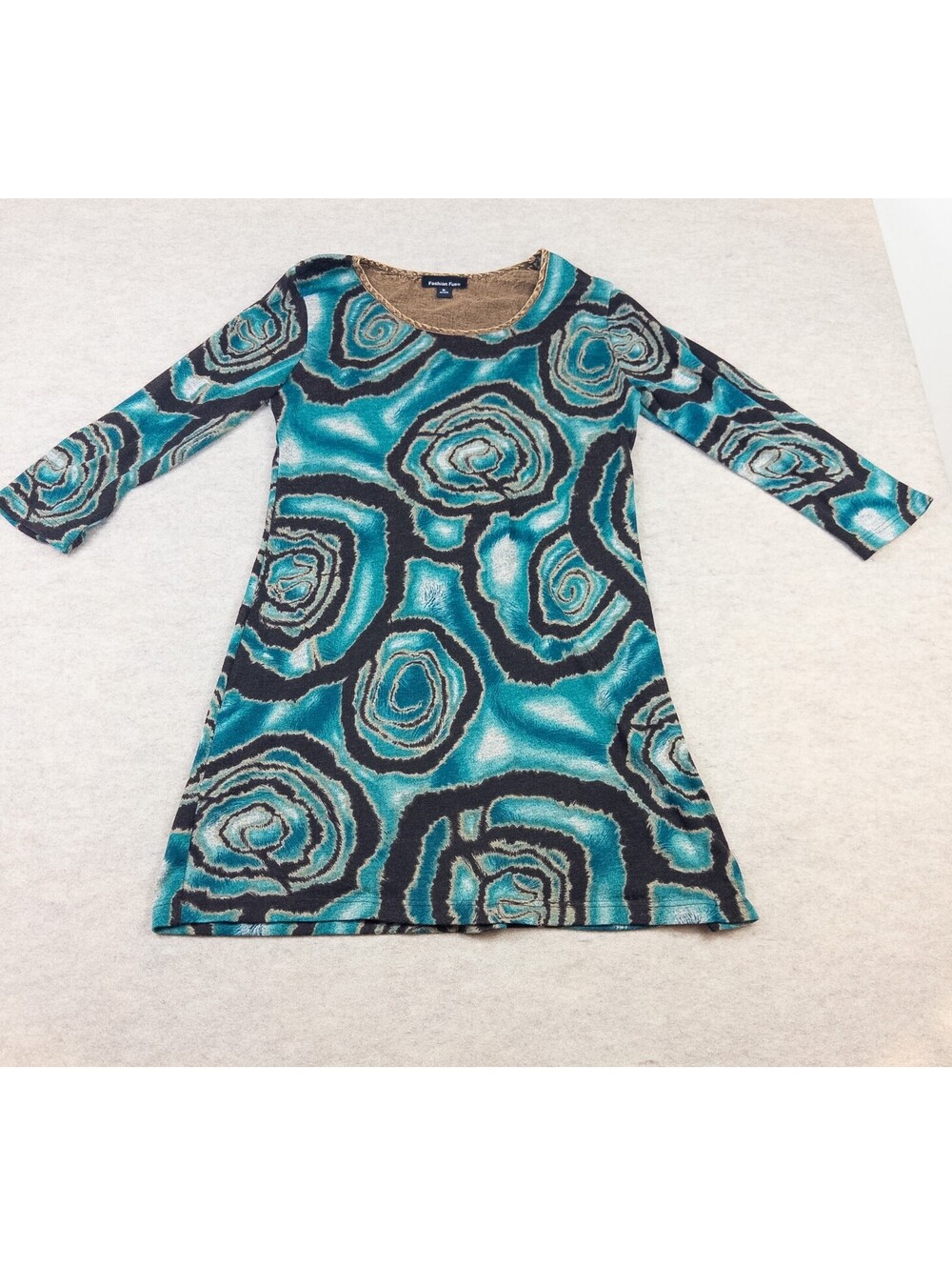 Fashion Fuse Women's XL Blue and Brown Abstract Pattern Acrylic Dress